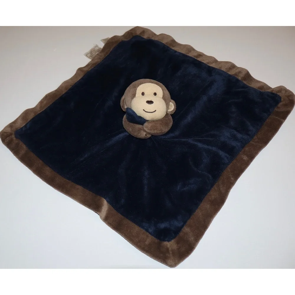 Carters Monkey Security Blanket Navy Blue Brown Satin Back Lovey L24297H Plush